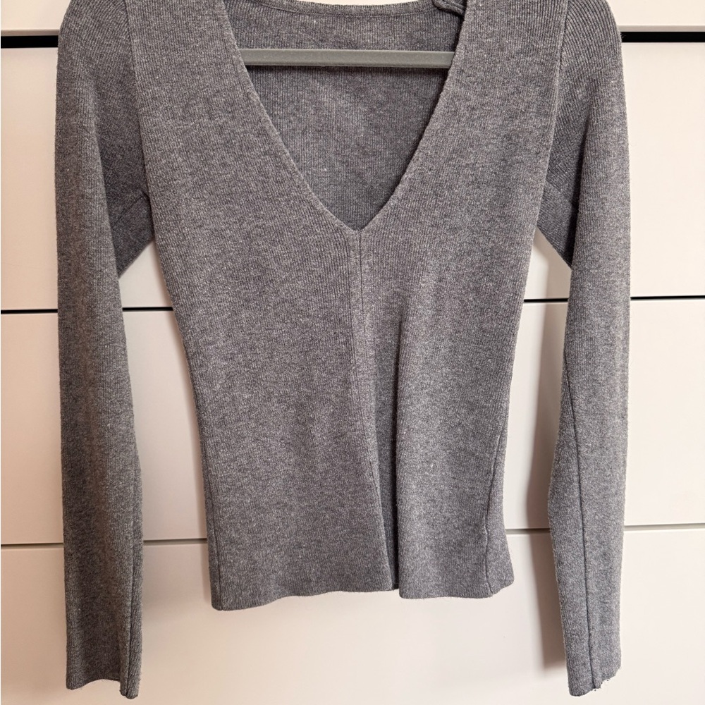 SHEIN Gray V-Neck Sweater